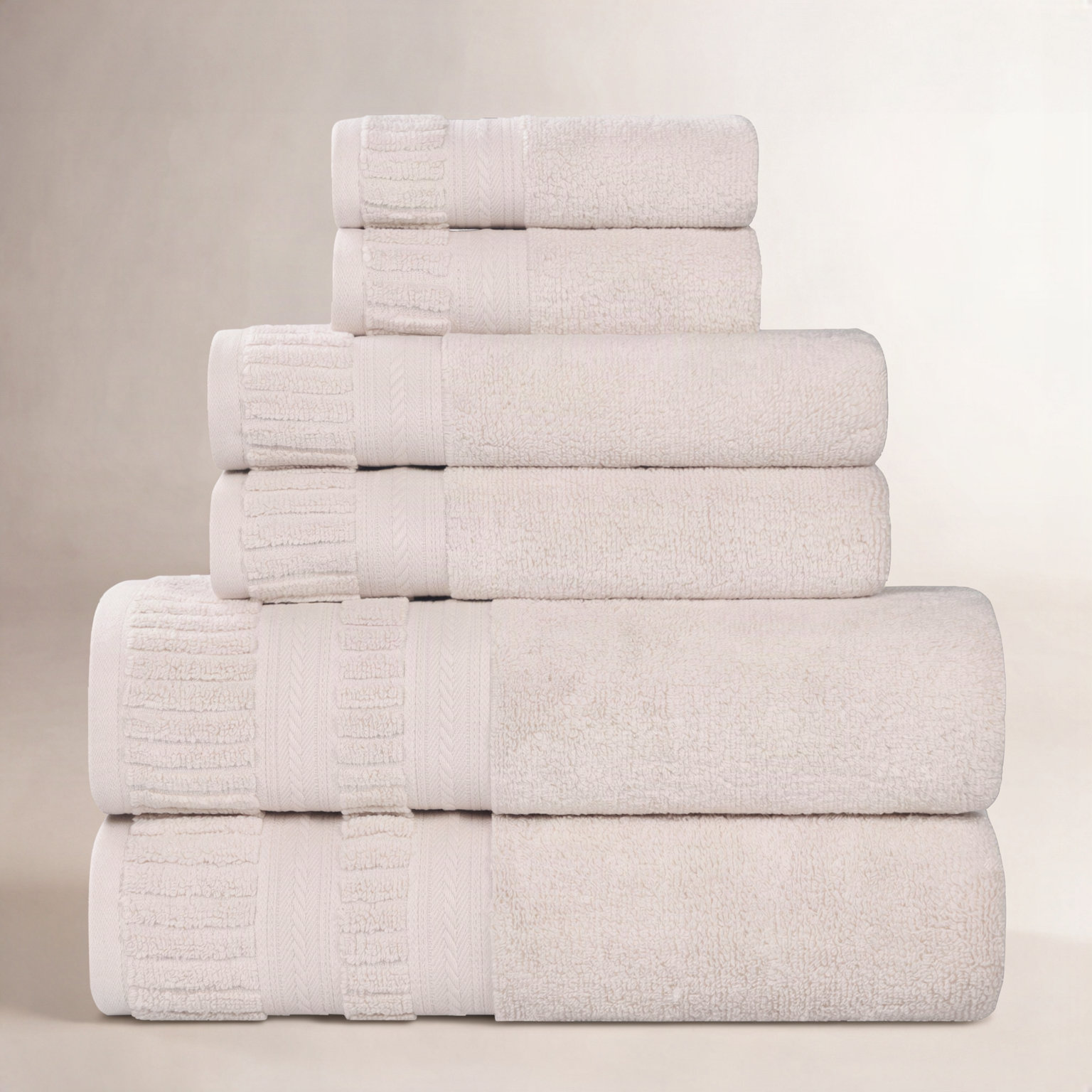 Zero-Twist Cotton Towel Set, Silver, 6 Piece Towel Set