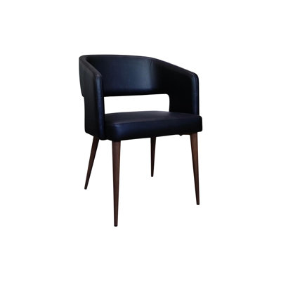 Chaise avec cadre en métal à grain de bois à dossier ouvert avec assise et dossier en vinyle noir, 19 lb
