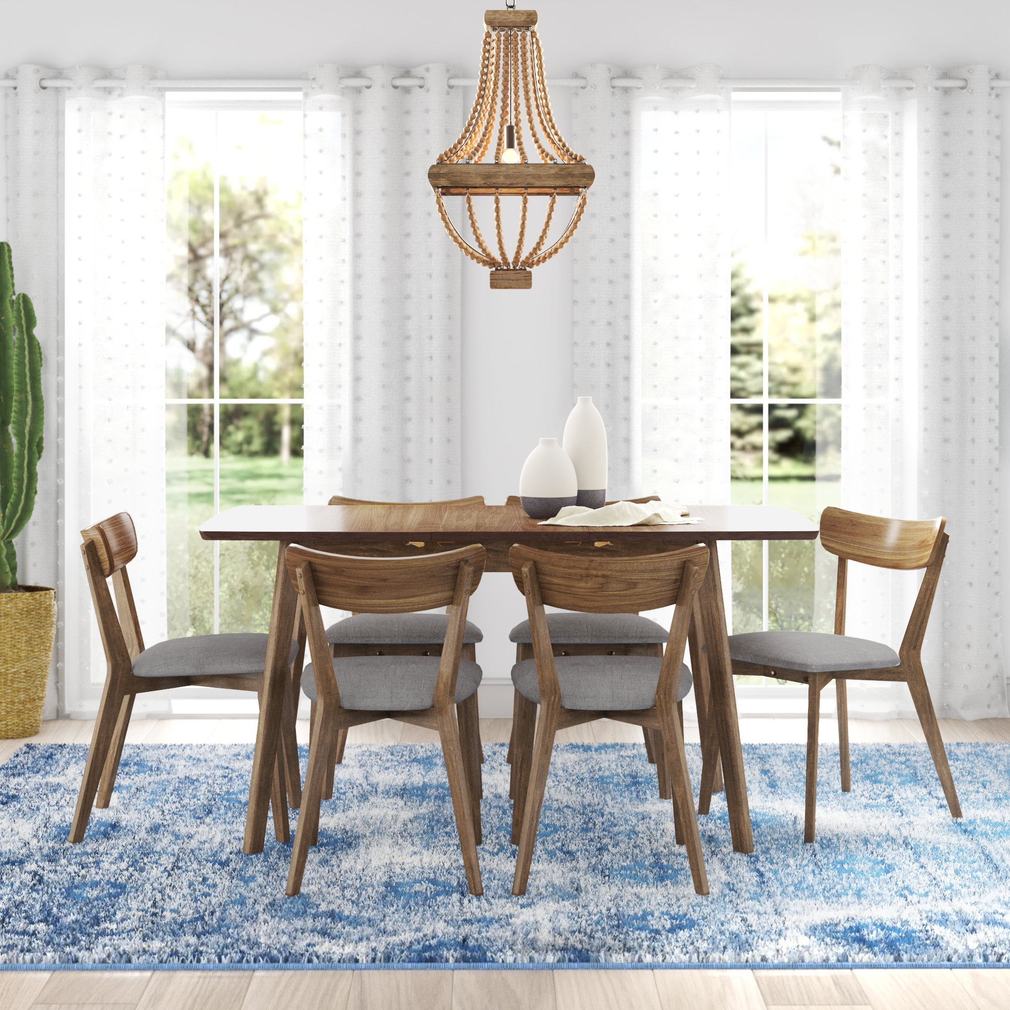 Aryani 6 Person Butterfly Leaf Solid Wood Dining Set