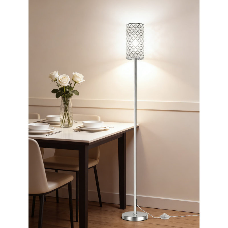 Modern Crystal Floor Lamp With Adjustable CCT LED Bulb - Silver Standing Lamp For Living Room And Bedroom Elegant Home Decor Lighting
