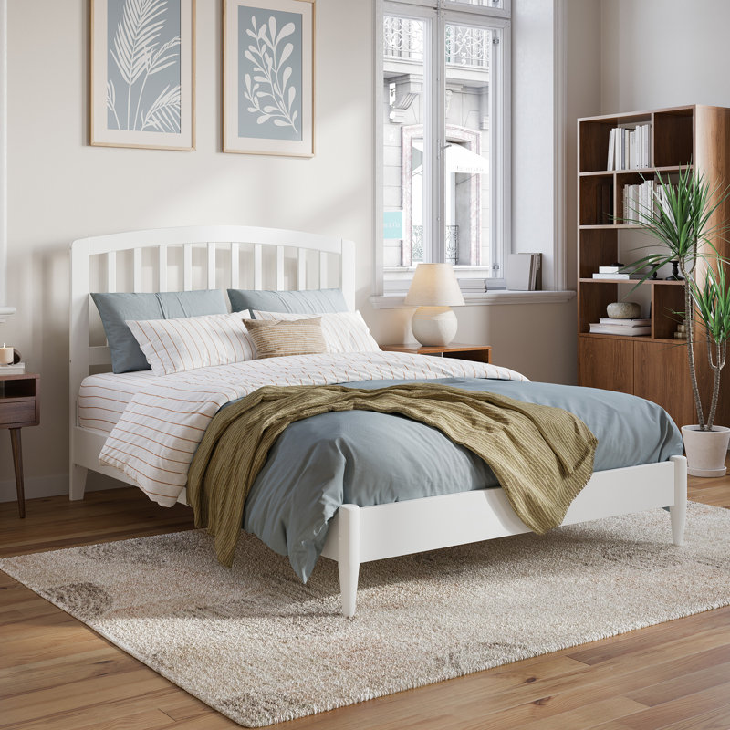 Lit plateforme en bois massif Audriel, Double, Blanc