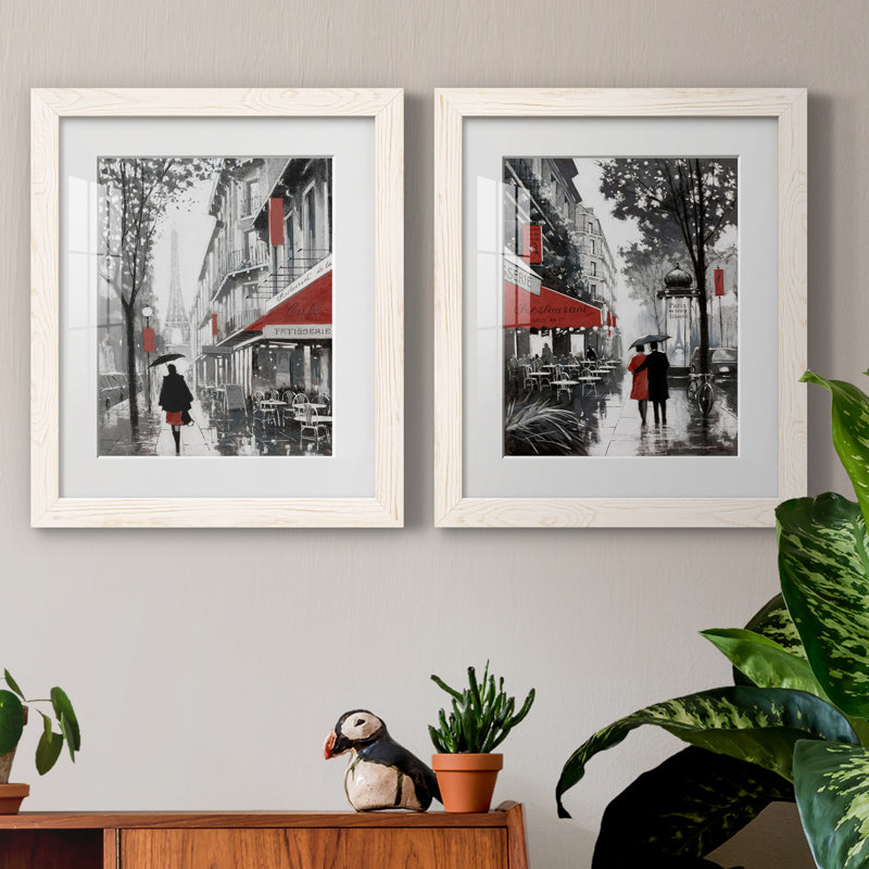 «Rainy Paris I», ensemble de 2 reproductions d'art, H 24 po x l 36 po x P 1,5 po, Papier encadré blanc, Blanc