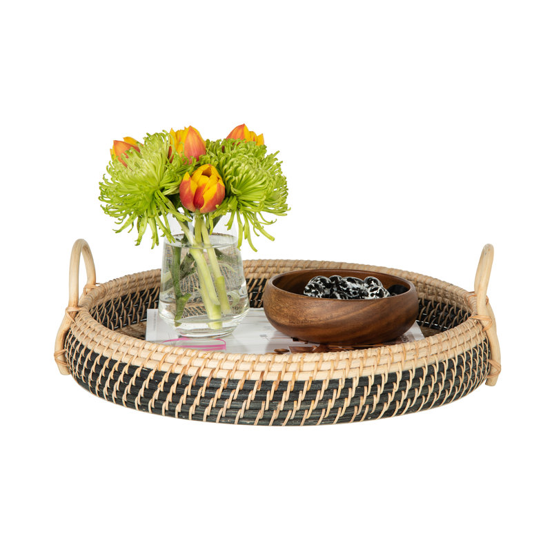 Plateau de service rond en rotin