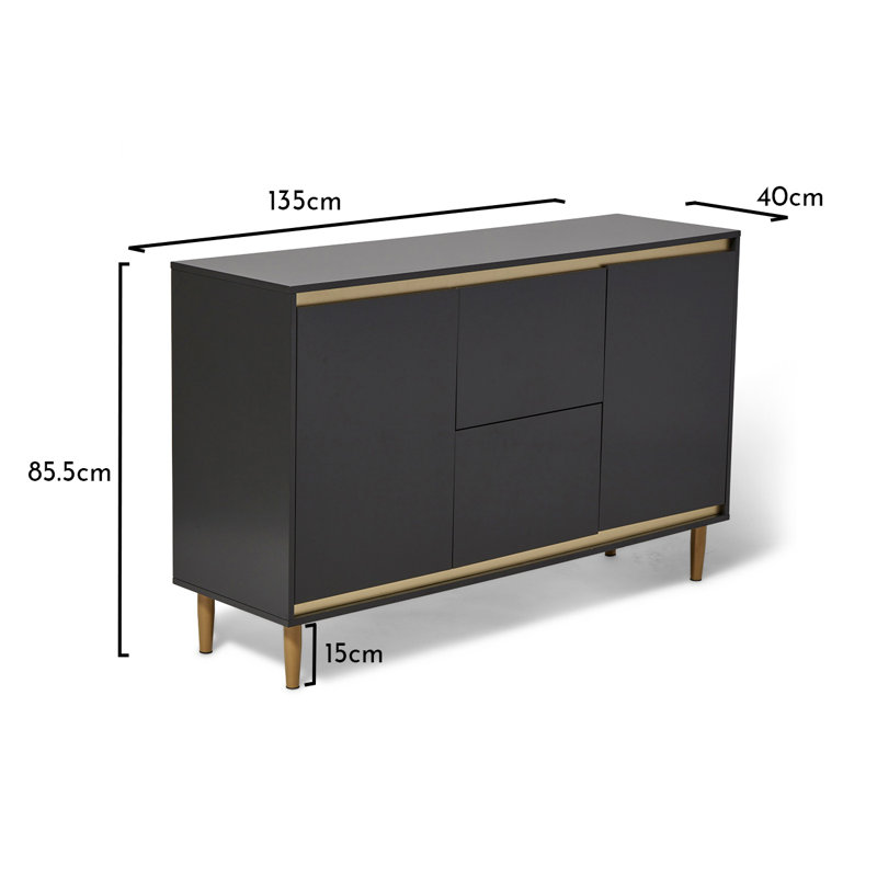 Bellandra Art Deco Inspired Sideboard, Charcoal Grey
