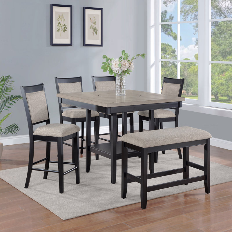 1-Piece Counter Height Bench Footrest Upholstered Design Seat, Black