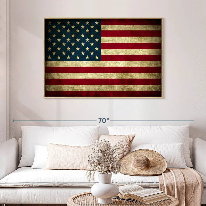 Drapeau rétro des États-Unis, Cadre flottant en bois naturel, 46 po x 31 po