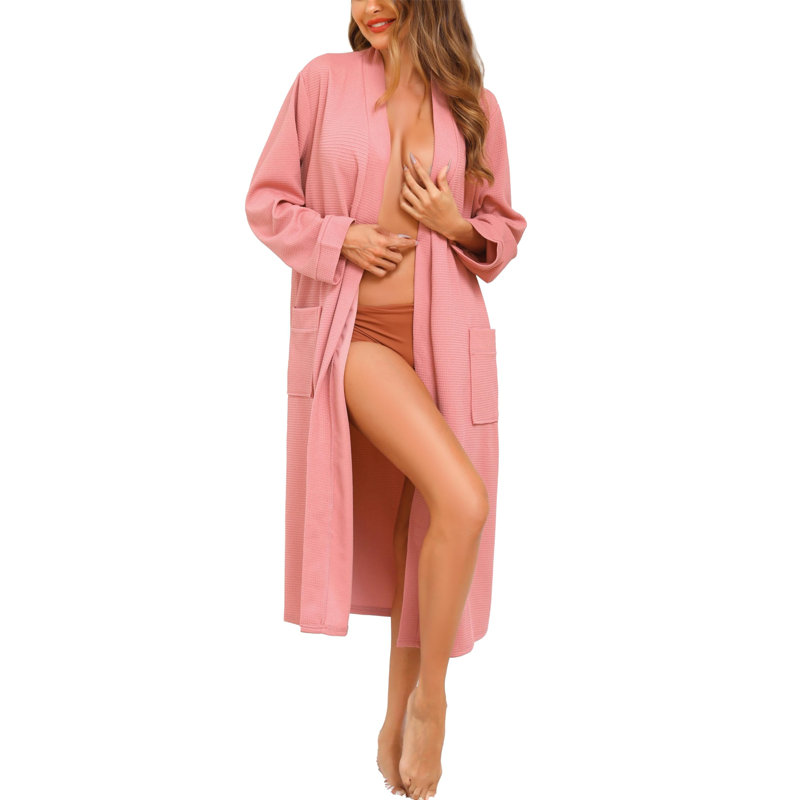 Rocklan Waffle Mid-Calf Bathrobe, S, Pink