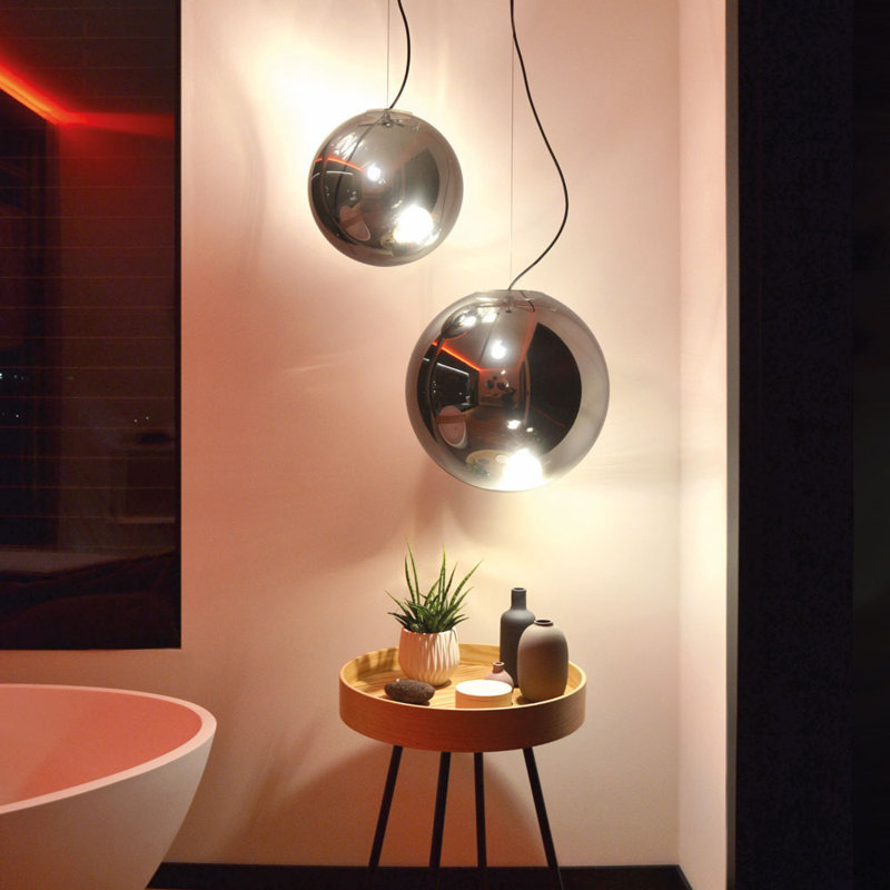 Sphere 1 -Light Globe Pendant, Black/Smoke, 220cm H x 50cm W x 50cm D