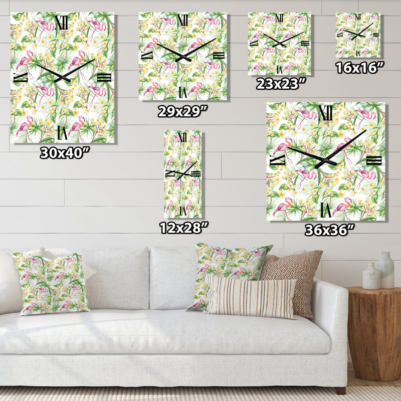 Horloge murale fleurs tropicales avec flamant IV, Petit