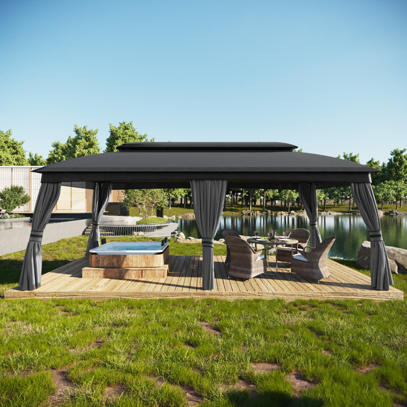  20 pi L 10 pi. D Pavillon de jardin d'extérieur en métal robuste, Gris