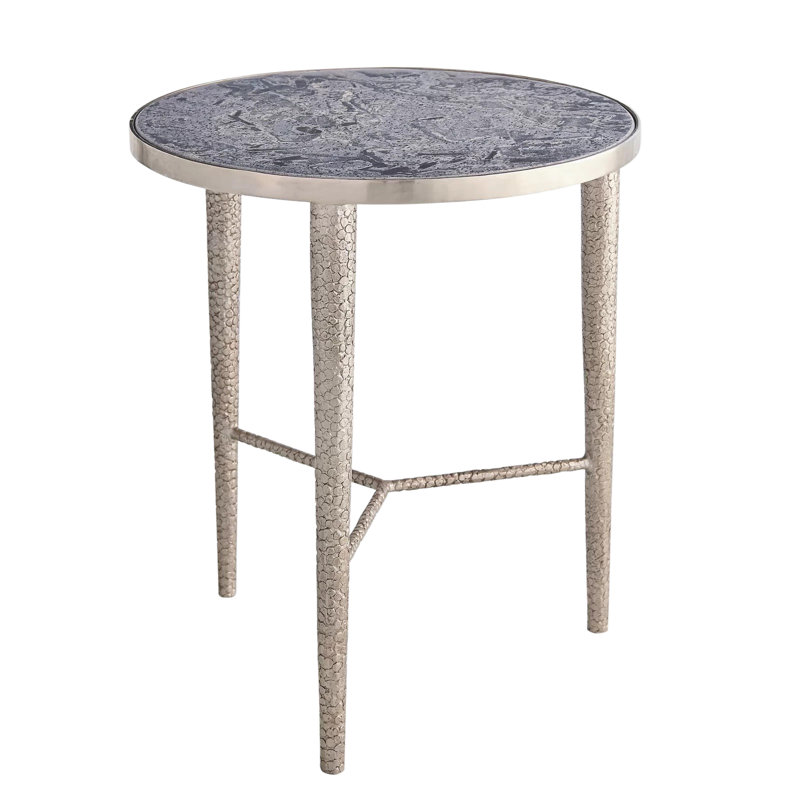 Hammered End Table, Gray/Antique Nickel
