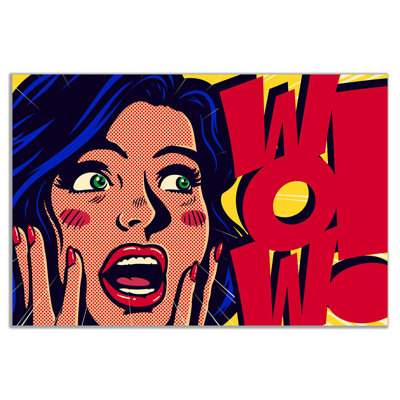 Modern Pop Art Comic Girl Wow - Wrapped Canvas Print