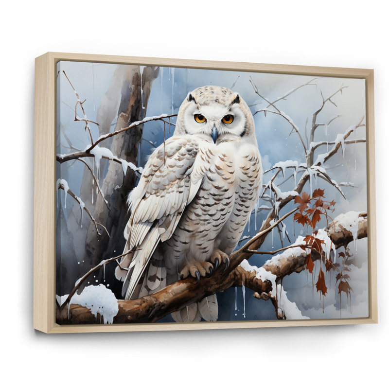 Winter Snowy Owl Landscape - Art mural paysage d'hiver, 24" H x 32" W, Cadre naturel flottant
