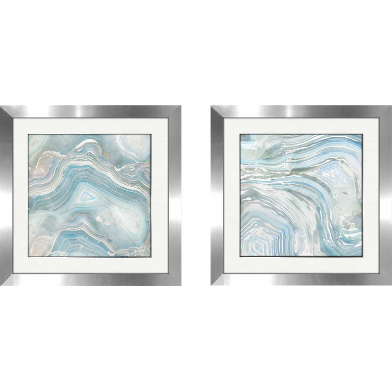 " Agate In Blue I " by Nan 2 - Pieces, 16.5" H x 33" W x 1" D, White Mat