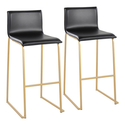 Tabouret de bar Mara en acier doré et simili cuir noir par Lumisource - ensemble de 2