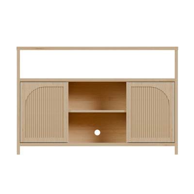 Buffet en bambou, armoire de rangement naturelle avec tablettes et portes - crédence moderne pour salle à manger, salon et cuisine