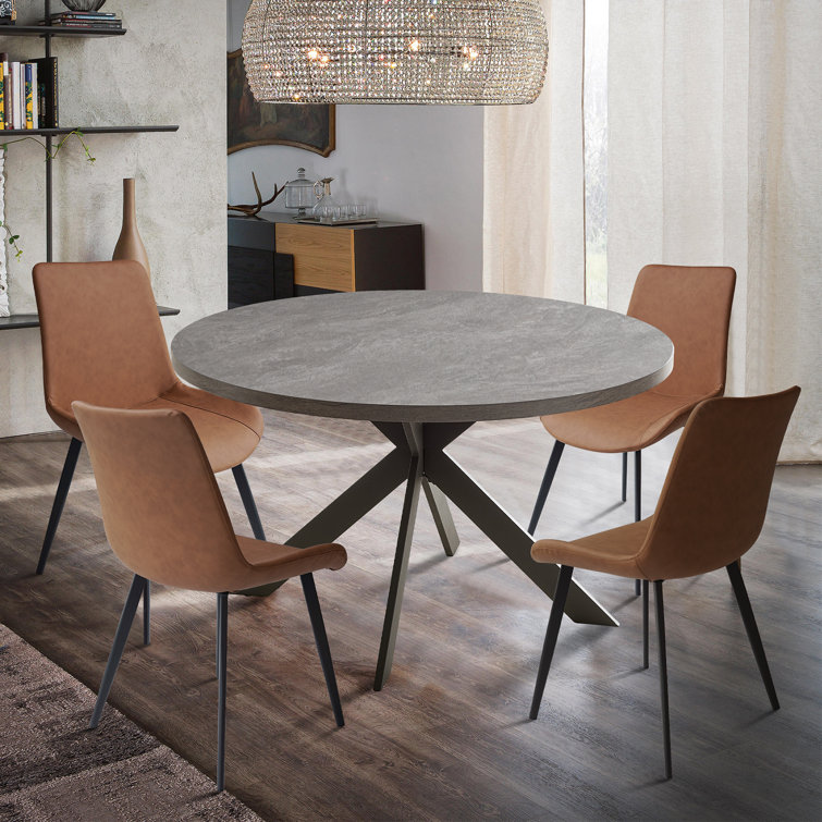 46'' Round Dining Table Set, Modern Kitchen Table for 2-4 Person, Steel Legs, Pedestal Dining Set with 32.4"H Dining Chair, Saving Space