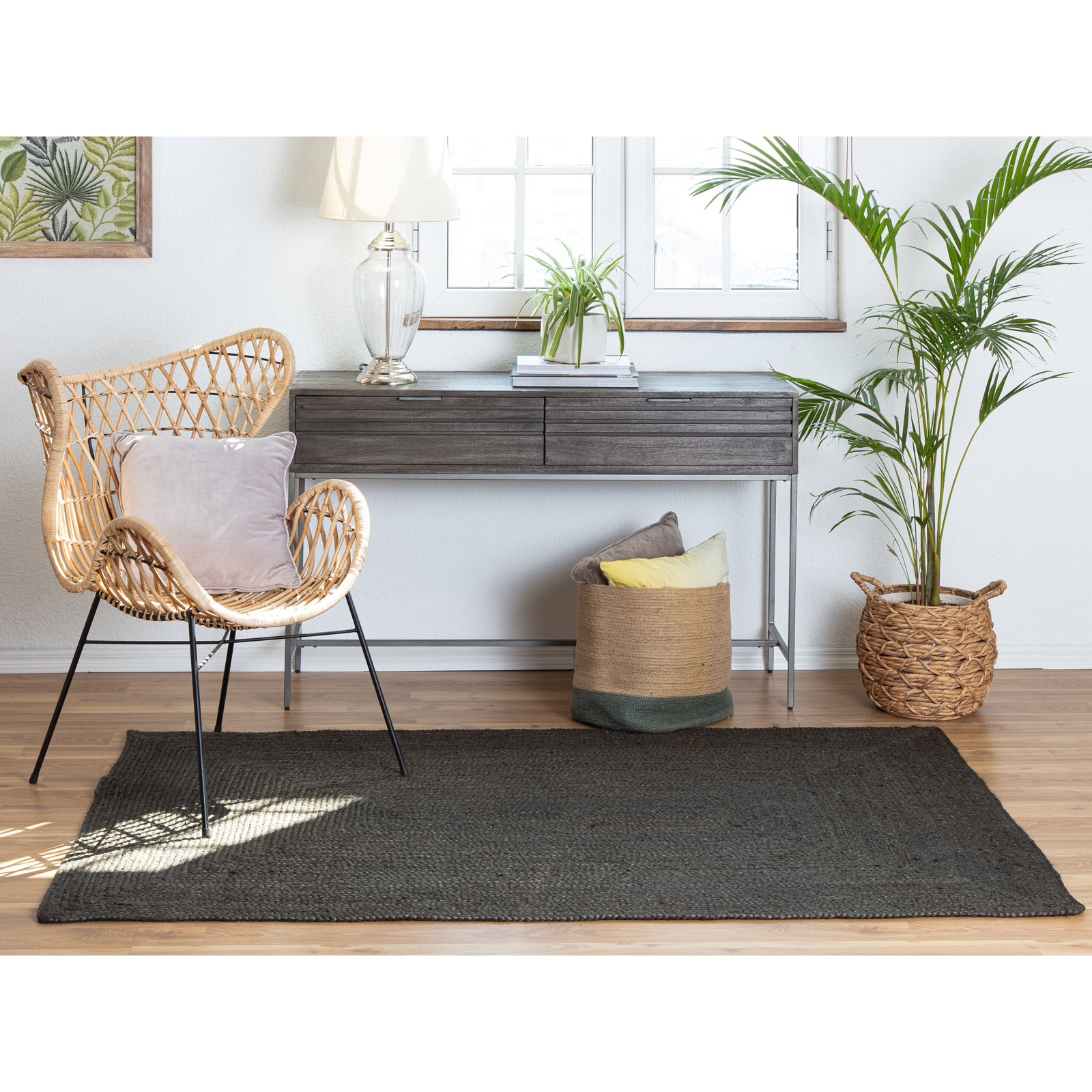 Gage Charcoal Hand-Braided Jute Rug, Rectangle 4' x 6'