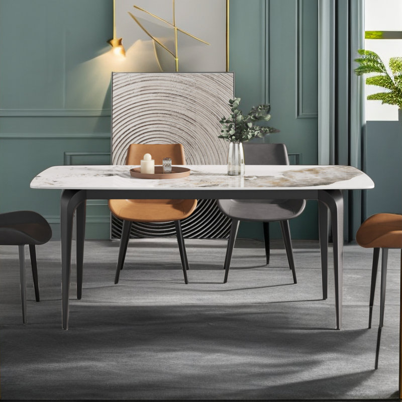 Table de salle à manger Eniel, Noir, H 29,5 po x P 35,5 po x L 71 po, Marbre blanc