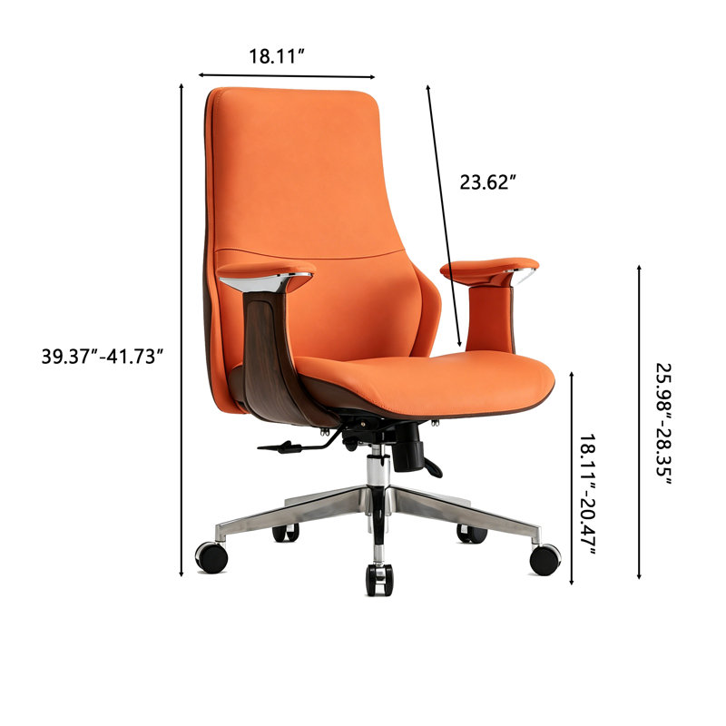 44.88" Italian Style Luxury Leather Executive Office Chair, Fashion High-End Design, Available in Orange/Black/Khaki/Dark Gray