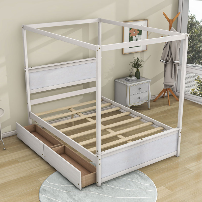 Arinya Platform Storage Bed, White, 2 Drawers