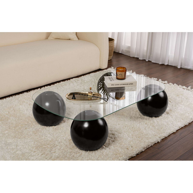 Modern Coffee Table with 100% Tempered Glass Top, 29.5 x 47.2 x 11.8 inches | Polyurethane Casting Legs | Sleek Black & Transparent Design | Perfect for Contemporary Living Spaces, Durable & Stylish