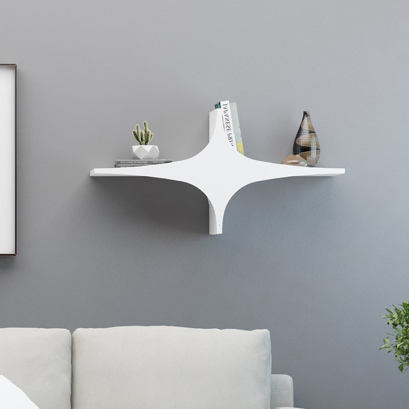 Modern Wall Shelf, White, 35.4 x 17.7 x 7.9 inches | 100% Melamine Coated Particle Board, Thickness: 0.7 inches | Multiple Shelves, Wall-Mountable Design | Perfect for Home Decor & Organized Storage