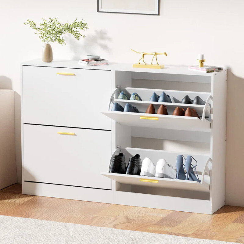Armoire à chaussures avec 4 tiroirs rabattables, Blanc
