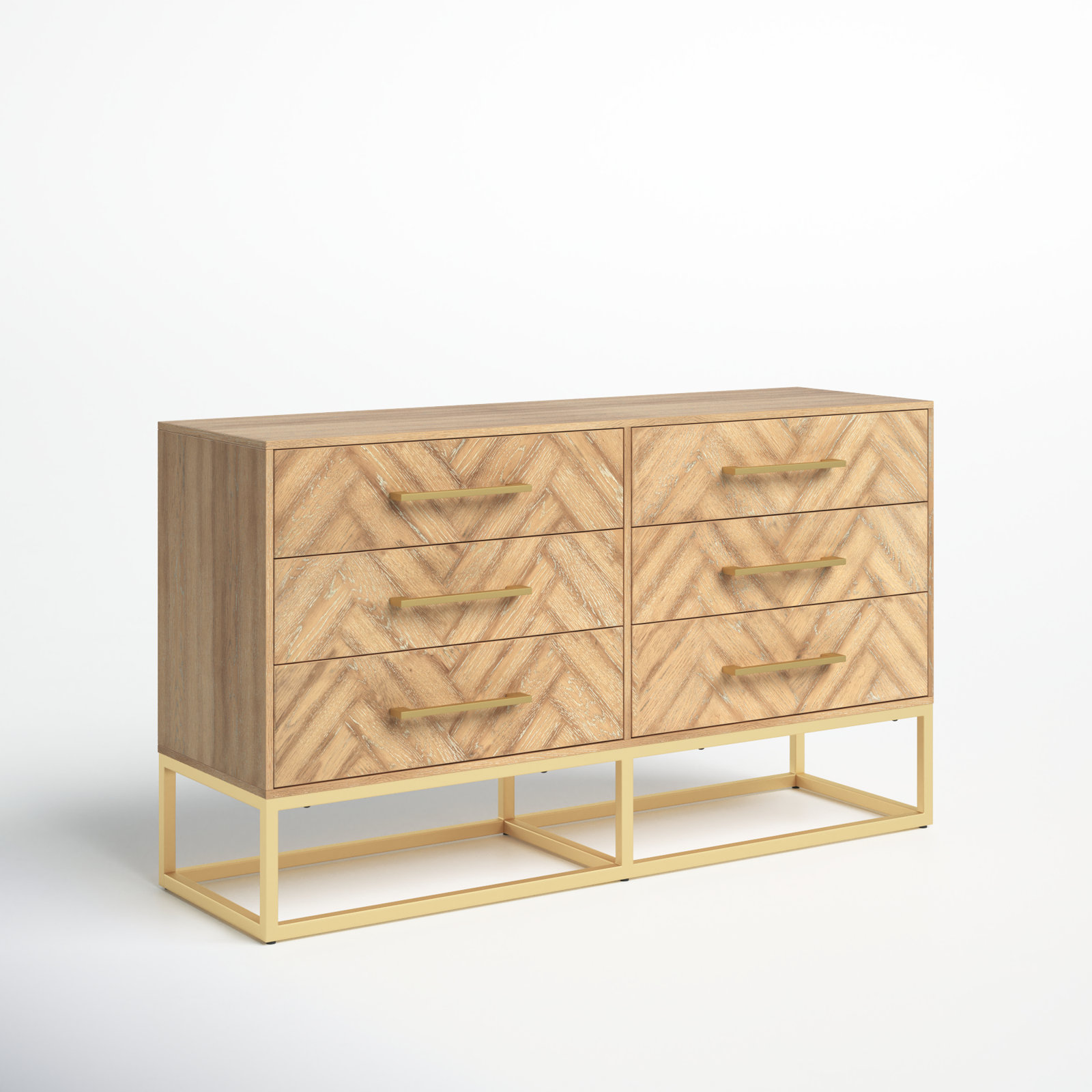 Sheldon 6 - Drawer Double Dresser, Gold/Rustic Oak