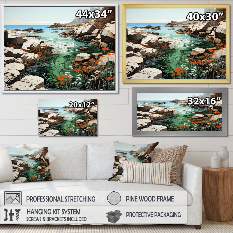 Paysage de plage sauvage II sur toile, Cadre naturel flottant, H 12 po x l 20 po