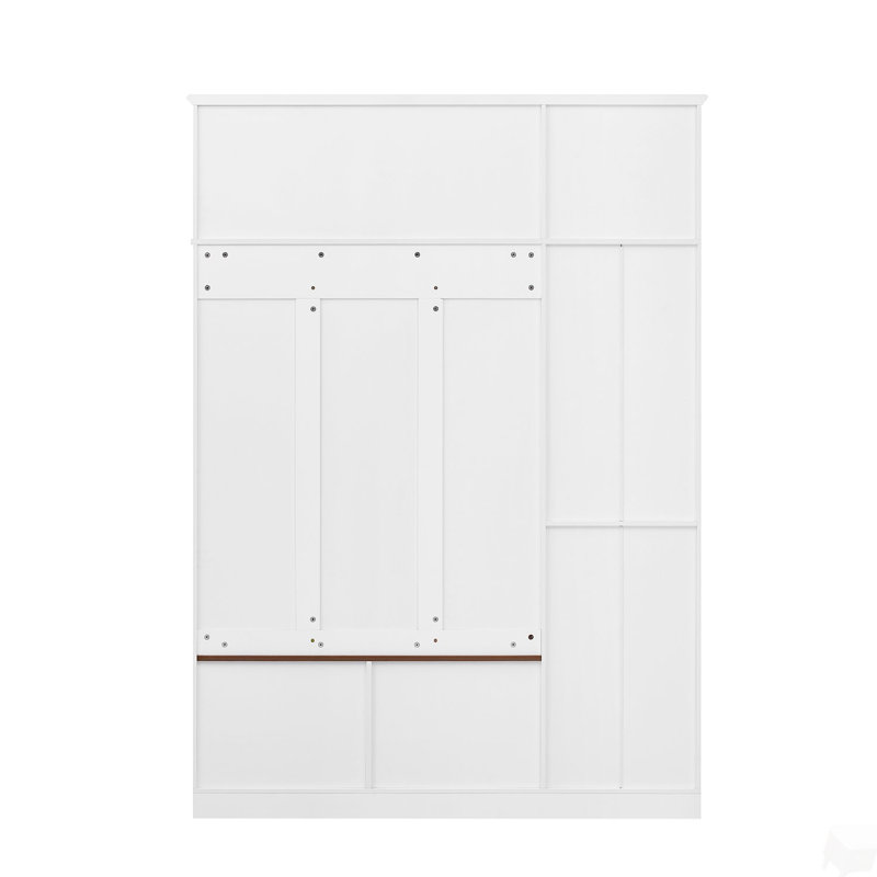 3-in-1 Hall Tree with Overhead Storage Cabinet, 3 Adjustable Side Shelves, 4 Heavy-Duty Hooks, 2 Spacious Drawers, Grooved Back Panel Design, Contrasting Seat Bench, Multifunctional Entryway Organizer