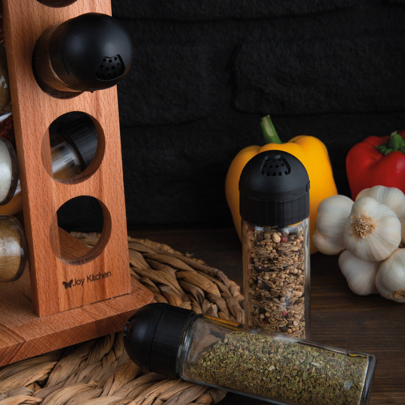 Freestanding Wood Spice Jar & Rack Set