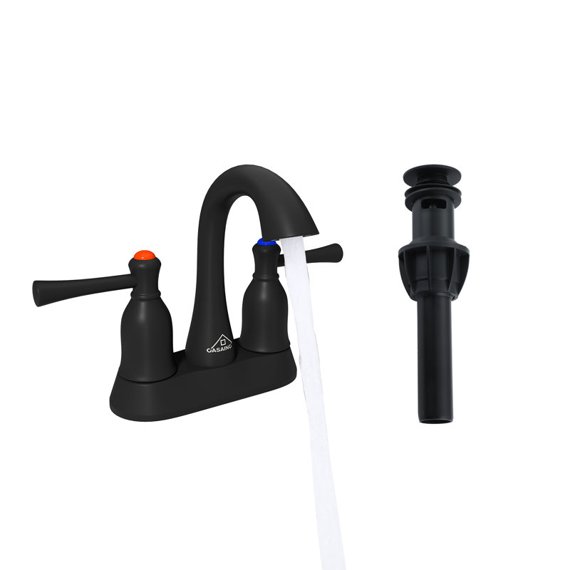 CASAINC 4 inch Centerset Black Bathroom Sink Faucet with Drain
