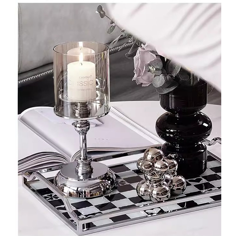 Glass Tabletop Candlestick, 10.24" H x 4.72" W x 4.72" D