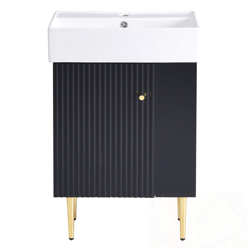 Meuble-lavabo de salle de bain avec lavabo et rangement à droite, Noir