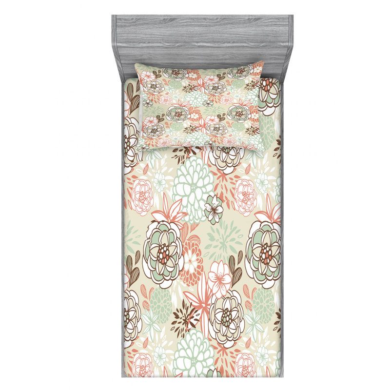 Microfiber Floral Sheet Set, Twin XL Sheet Set + Fitted Sheet + 1 Pillowcase