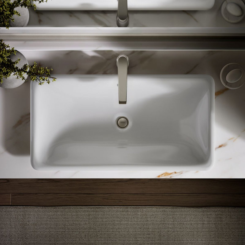 Iron Plains Metal Rectangle Dual Mount Bathroom Sink with Overflow, White