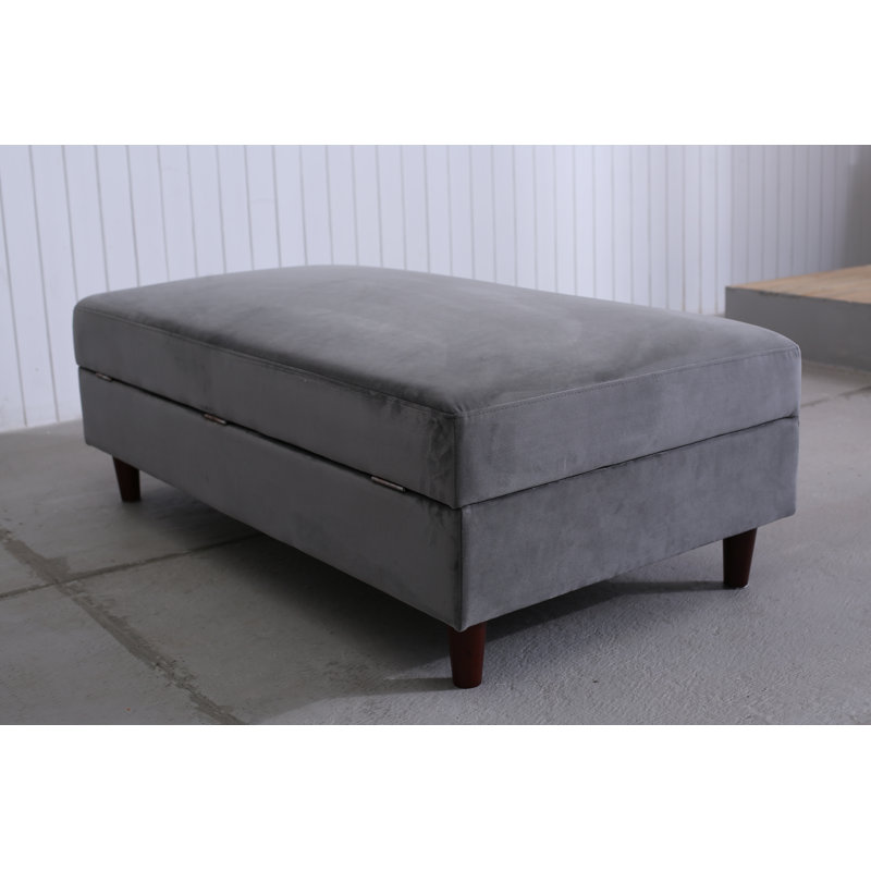 Whorton 131cm Wide Velvet Rectangle Solid Colour Ottoman with Storage, Grey