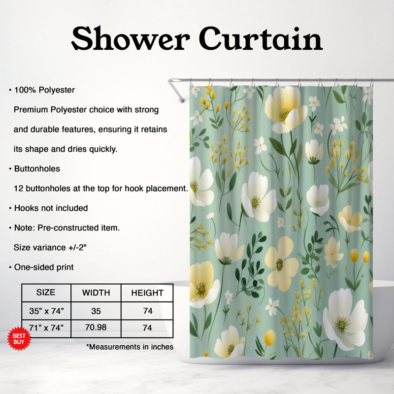 Mini petites fleurs - Rideau de douche Premium, H 74 po x l 71 po