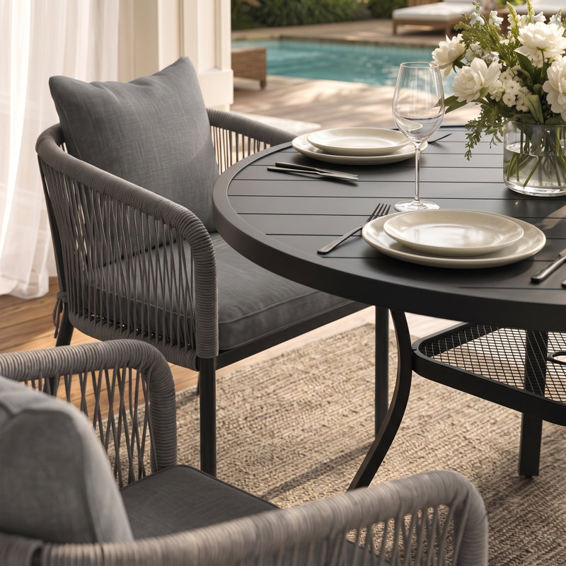 Ensemble repas d'extérieur pour 4 personnes Keppler, Noir/gris