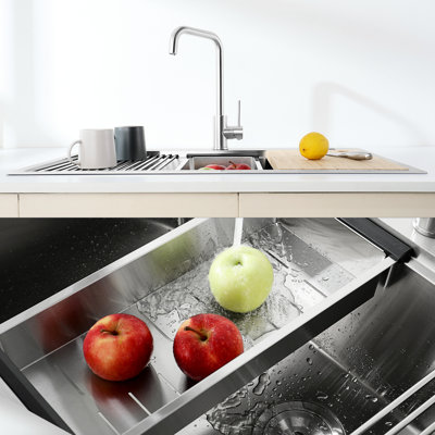 Évier encastré en acier inoxydable 33 po x 22 po x 10 po. Gris foncé, une cuve avec accessoires, vidange rapide, fabriqué en acier inoxydable. Grande capacité.