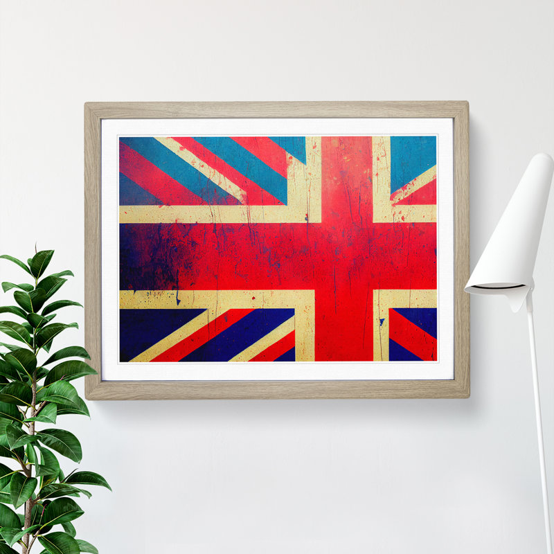XH1022-6699X Painted Union Jack Flag Vol.2 - Single Picture Frame Painting, 46cm H x 64cm W x 2cm D, Oak Framed