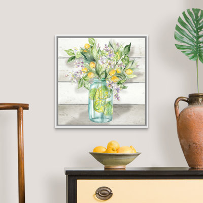 " Watercolor Lemons In Mason Jar On Shiplap " by Tre Sorelle Studios