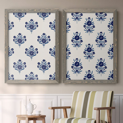 Toile encadrée à motif de fleurs indigo I-Premium - prêt à être accroché