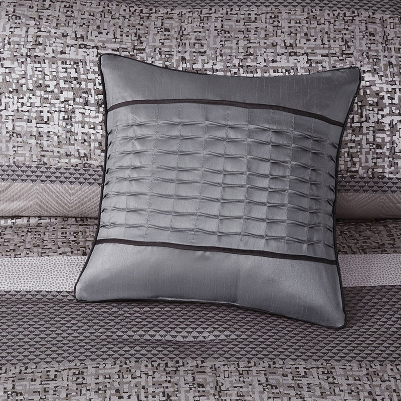 Édredon gris / taupe très grand - motif montagne 7 pièces, Édredon de très grande taille et 6 pièces suppl, Grey/Taupe