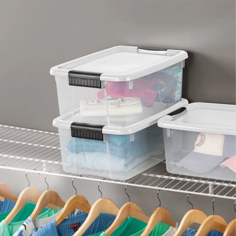 Sterilite Clear Plastic Stackable Storage Bin with White Latch Lid, 7'' H x 12.25'' W x 18.125'' D