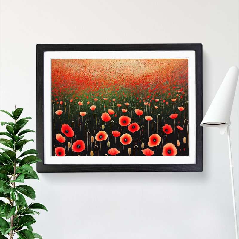 Otherworldly Poppy Flowers - Single Picture Frame Print, Black, 46cm H x 64cm W x 2cm D