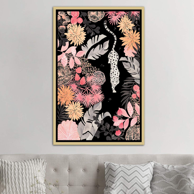Art de pédoncule leopard, Toile encadrée d'or, H 40 po x l 26 po x P 1,5 po