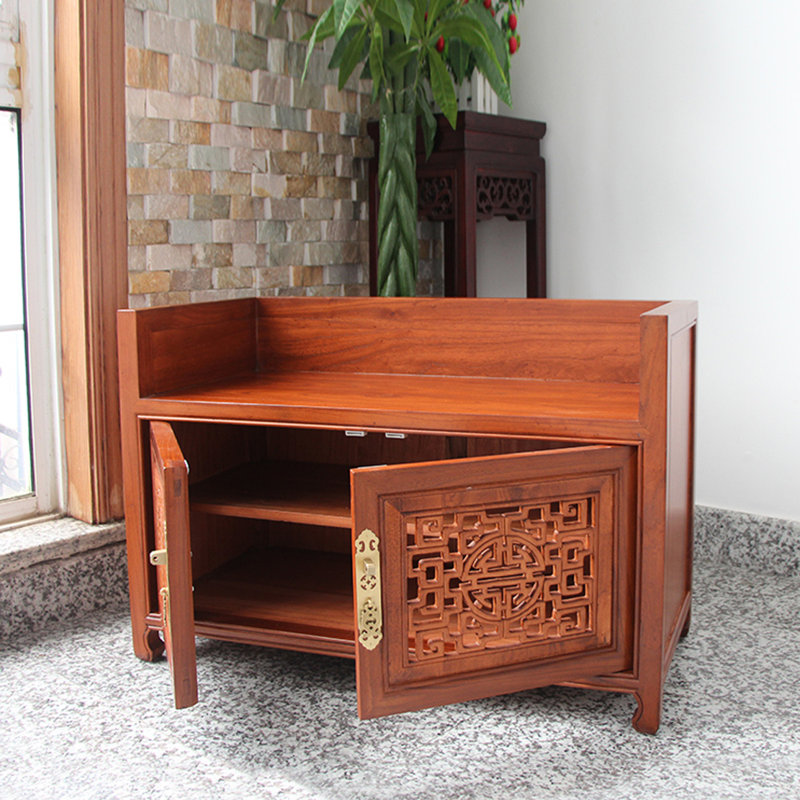 Simplified New Chinese Style Shoe Changing Stool 8 Pair Solid Wood Shoe Storage Bench