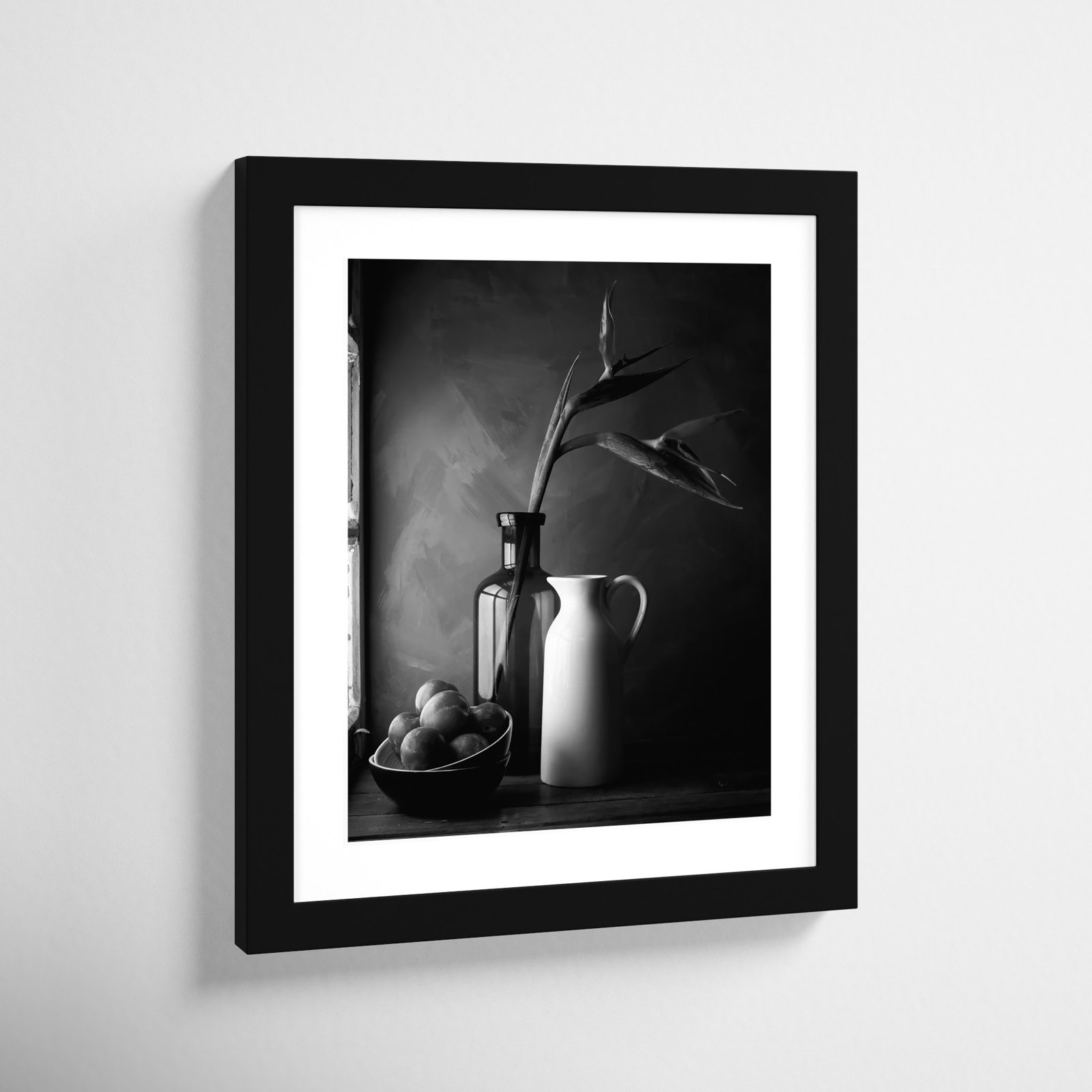 Plums and Jars Still Life Photo Print, 13" H x 11" W, Black